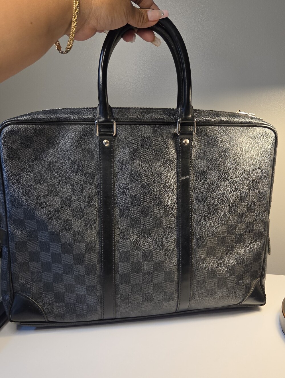 Louis Vuitton Damier Graphite Document Voyage Bag With Serial Code Authentic